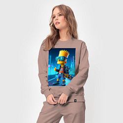 Костюм хлопковый женский Барт Симпсон в неоновом городе со скейтбордом - не, цвет: пыльно-розовый — фото 2