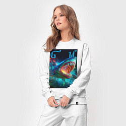 Костюм хлопковый женский Great white space shark - ai art, цвет: белый — фото 2