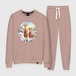 Костюм хлопковый женский Жирафы зимой, цвет: пыльно-розовый