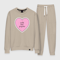 Костюм хлопковый женский Cute but psycho pink heart, цвет: миндальный