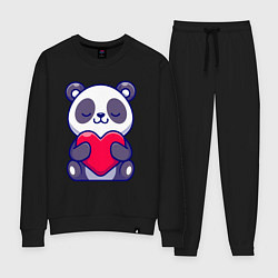 Костюм хлопковый женский Панда и сердечко, цвет: черный