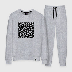 Костюм хлопковый женский Абстрактный черный цветочный узор, цвет: меланж