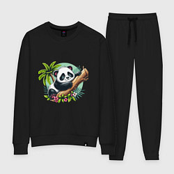 Костюм хлопковый женский Панда в тропиках, цвет: черный