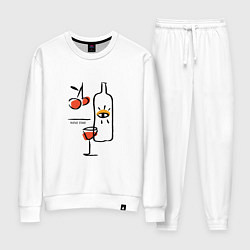 Костюм хлопковый женский Абстракция бутылка и бокал вина, цвет: белый