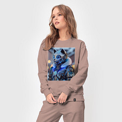 Костюм хлопковый женский Cyber cat - ai art fantasy, цвет: пыльно-розовый — фото 2