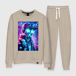 Костюм хлопковый женский Minecraft and Cyberpunk collaboration - ai art neo, цвет: миндальный
