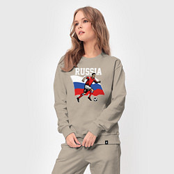 Костюм хлопковый женский Russia football inscription, цвет: миндальный — фото 2
