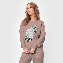 Костюм хлопковый женский Енотик с яблоком, цвет: пыльно-розовый — фото 2
