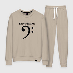 Костюм хлопковый женский Бах и Брамс по-английски с басовым ключом, цвет: миндальный