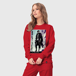 Костюм хлопковый женский Cyberpunks not dead - motto ai art, цвет: красный — фото 2