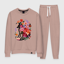 Костюм хлопковый женский Лиса цветочный силуэт, цвет: пыльно-розовый