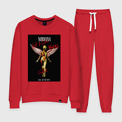 Костюм хлопковый женский Обложка Нирвана с автографами, цвет: красный