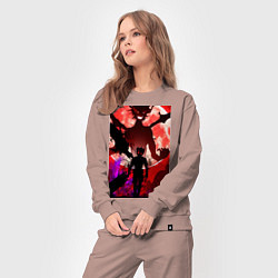 Костюм хлопковый женский Чёрный клевер Аста демон, цвет: пыльно-розовый — фото 2