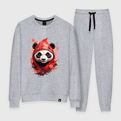 Костюм хлопковый женский Модная панда в красном капюшоне, цвет: меланж