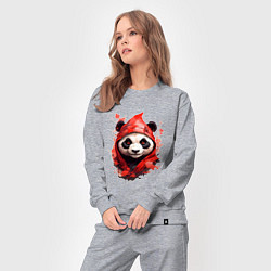 Костюм хлопковый женский Модная панда в красном капюшоне, цвет: меланж — фото 2