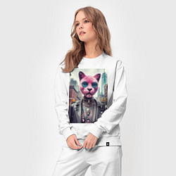 Костюм хлопковый женский Модная кошечка из Нью-Йорка, цвет: белый — фото 2