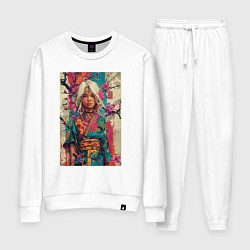 Костюм хлопковый женский Белокурая индейская девушка в японском кимоно - жи, цвет: белый