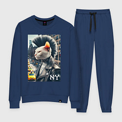 Костюм хлопковый женский Котик панк житель Нью-Йорка - нейросеть, цвет: тёмно-синий