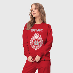 Костюм хлопковый женский Знак Велеса - лапа медведя, цвет: красный — фото 2