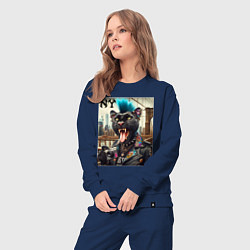 Костюм хлопковый женский Чувак пантера панк с фотоаппаратом - нейросеть, цвет: тёмно-синий — фото 2