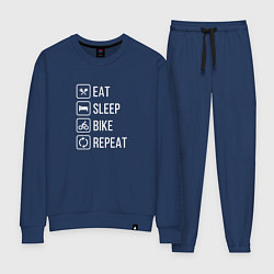 Костюм хлопковый женский Eat sleep bike repeat, цвет: тёмно-синий