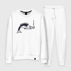 Костюм хлопковый женский Голодная рыбка, цвет: белый