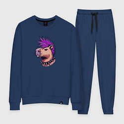 Костюм хлопковый женский Капибара с фиолетовым ирокезом, цвет: тёмно-синий