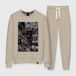 Костюм хлопковый женский Художник коллаж, цвет: миндальный