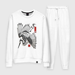 Костюм хлопковый женский Традиционный японский журавль, цвет: белый