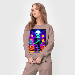 Костюм хлопковый женский Halloween and Minecraft - neon collaboration, цвет: пыльно-розовый — фото 2