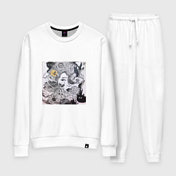 Костюм хлопковый женский Лицо в абстракционистском стиле и животные, цвет: белый