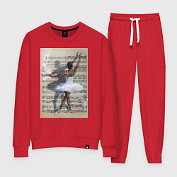 Костюм хлопковый женский Балет ноты, цвет: красный