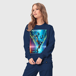 Костюм хлопковый женский Cool cyber dancer - neon glow, цвет: тёмно-синий — фото 2