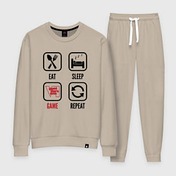 Костюм хлопковый женский Eat - sleep - GTA6 - repeat, цвет: миндальный