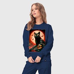 Костюм хлопковый женский Стимпанк кот в очках - нейроарт, цвет: тёмно-синий — фото 2