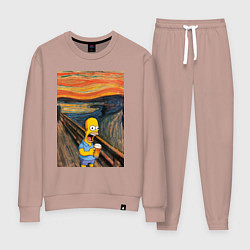 Костюм хлопковый женский Кричащий Гомер Симпсон с пивом в стиле картины Эдв, цвет: пыльно-розовый