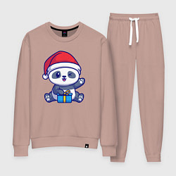 Костюм хлопковый женский Новогодняя панда, цвет: пыльно-розовый