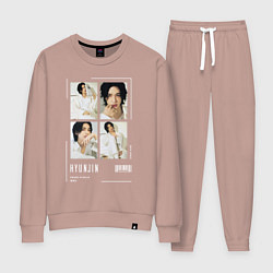 Костюм хлопковый женский Hyunjin stray kids cute, цвет: пыльно-розовый