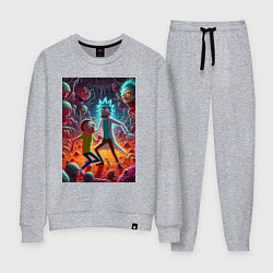 Костюм хлопковый женский Рик и Морти оказались в аду - неоновое свечение, цвет: меланж