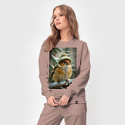 Костюм хлопковый женский Воробей в шапке, цвет: пыльно-розовый — фото 2