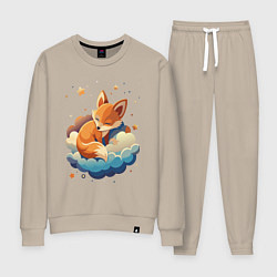 Костюм хлопковый женский Лисенок спит на облаке, цвет: миндальный