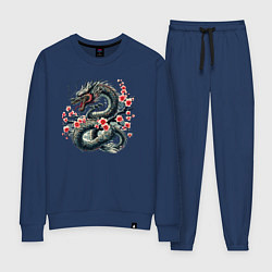 Костюм хлопковый женский Japanese dragon and sakura - irezumi, цвет: тёмно-синий