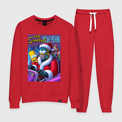 Костюм хлопковый женский Кибер Гомер Симпсон с сыном за рулём автомобиля, цвет: красный