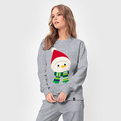 Костюм хлопковый женский Праздничный снеговик в красной шапочке, цвет: меланж — фото 2