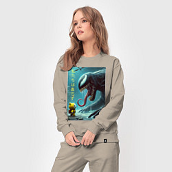 Костюм хлопковый женский Baby and Symbiote - we are a Venom meme, цвет: миндальный — фото 2