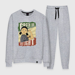 Костюм хлопковый женский Зелёный и красный свет, цвет: меланж