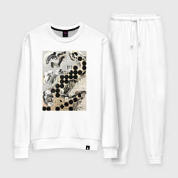 Костюм хлопковый женский Графическая абстракция, цвет: белый