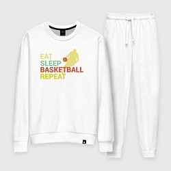 Костюм хлопковый женский Еда сон баскетбол, цвет: белый
