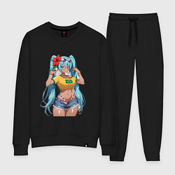 Костюм хлопковый женский Miku Hatsune с цветком, цвет: черный