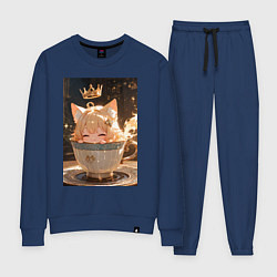 Костюм хлопковый женский Кошечка с короной в чашке, цвет: тёмно-синий